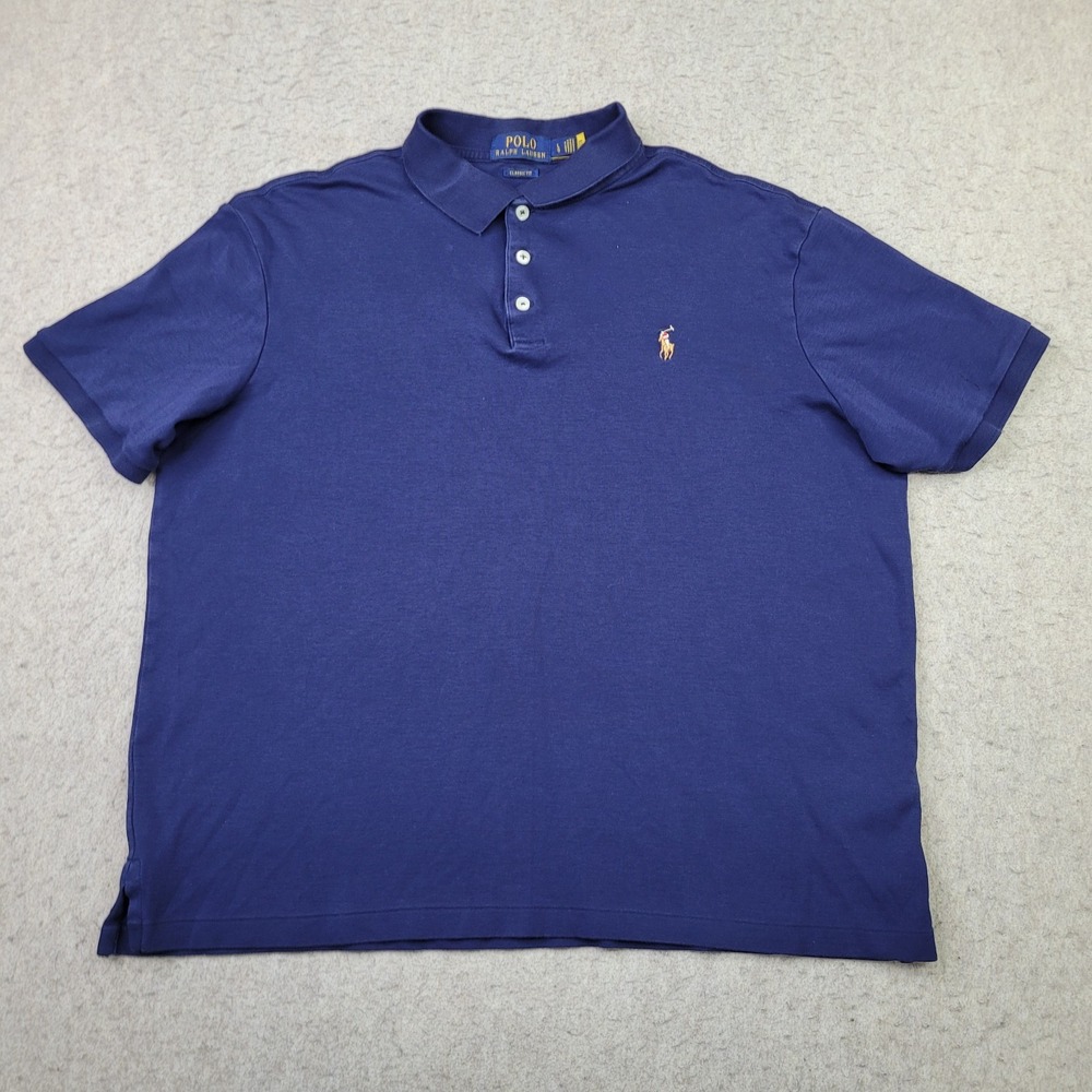 Polo Ralph Lauren Shirt Mens Large Blue Solid Short Sleeve Flesh‎ Pony Preppy